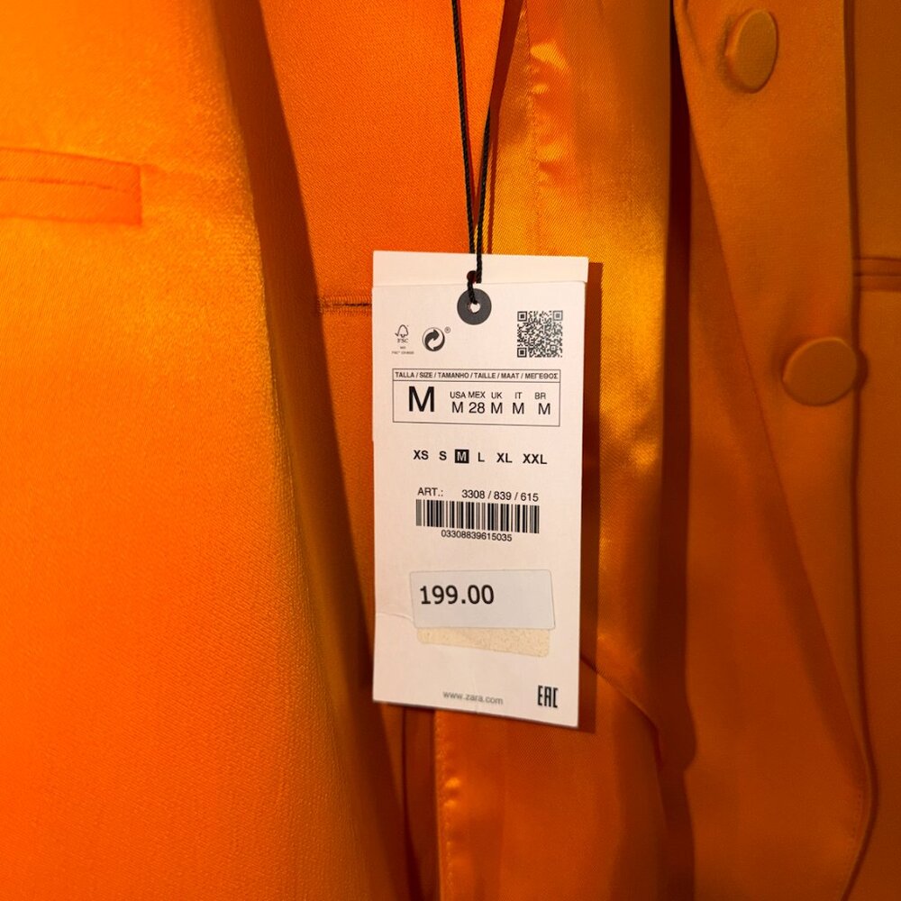 Orange Ostrich Feather Trim Blazer Suit Jacket and Drawstring Pant Suit Zara NWT - Picture 7 of 13